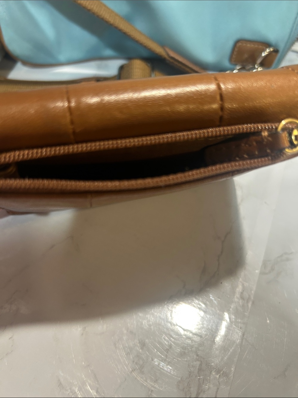 Coach Light Blue and Brown Leather-Trim Crossbody with Matching Wallet - Picture 12 of 13